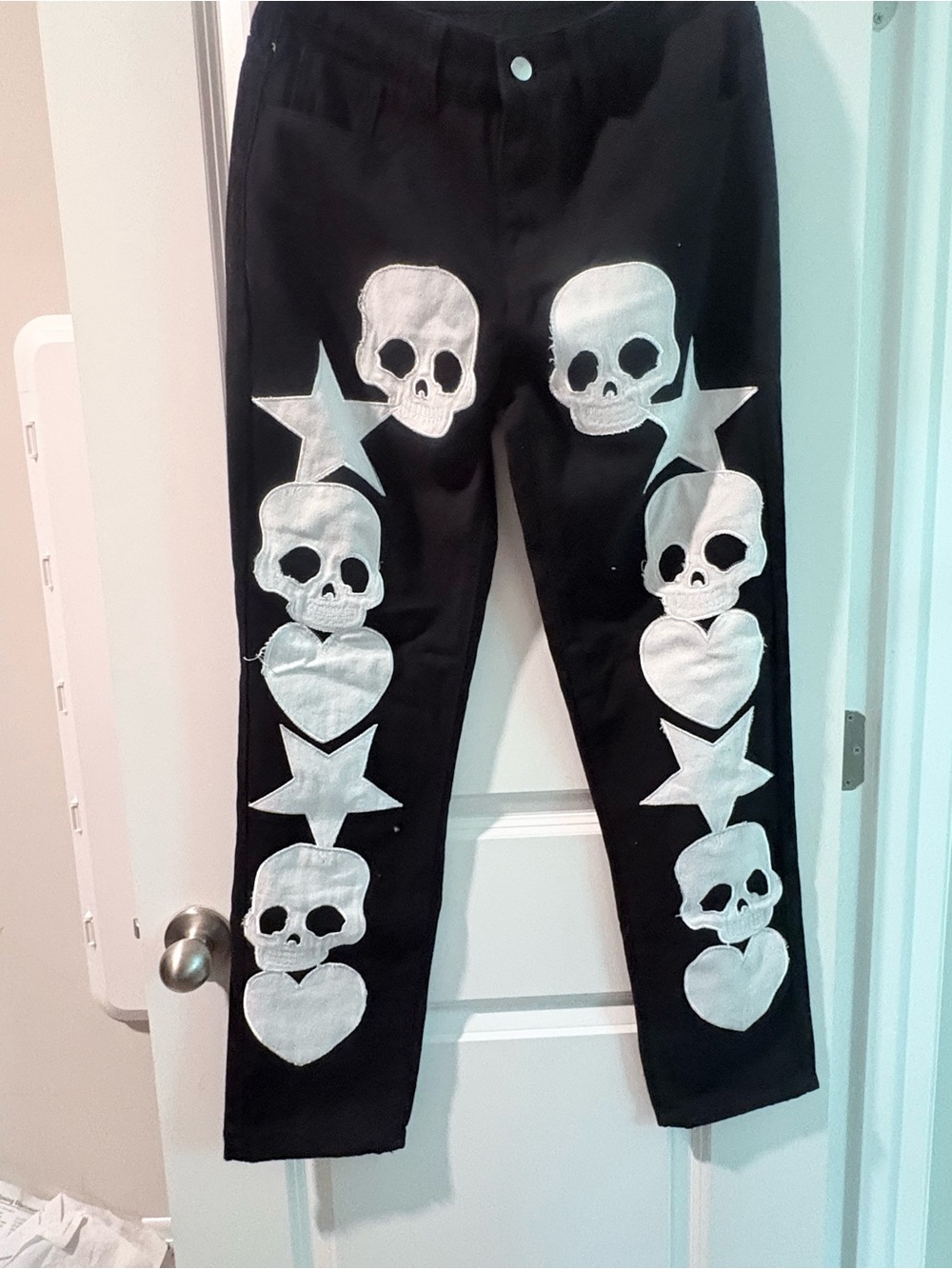 Blackair  Skull, Stars, and Heart Appliqué Pants